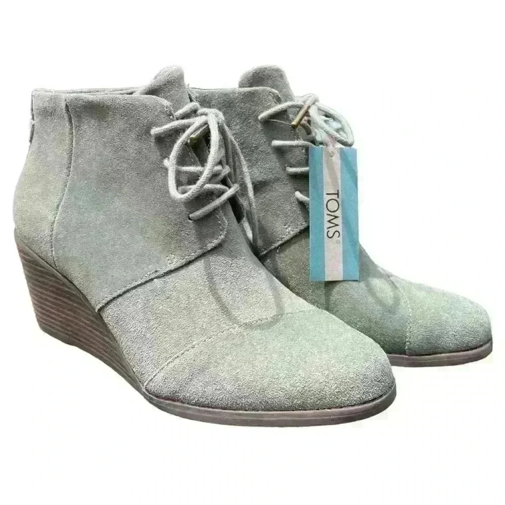 Toms Hyde Wedge Sneakers Ankle Bootie Vetiver Grey Sage Green Suede size 7.5